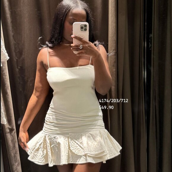 ZARA ZW SS25 REFORMATION SHORT COMBINATION DRESS ECRU RUFFLE 4174/203 S L - Picture 1 of 3